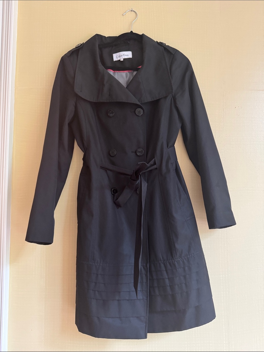 Calvin Klein Black Double-Breasted Belted Trench